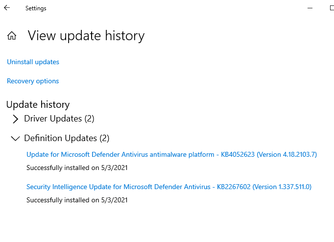 Update history dates