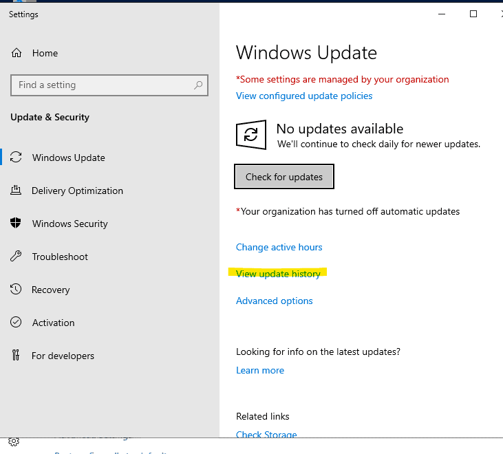 Windows update history